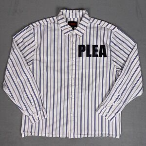 Pleasures PLEA SURES Logo Blue White Stripe Long Sleeve Button Down Shirt M